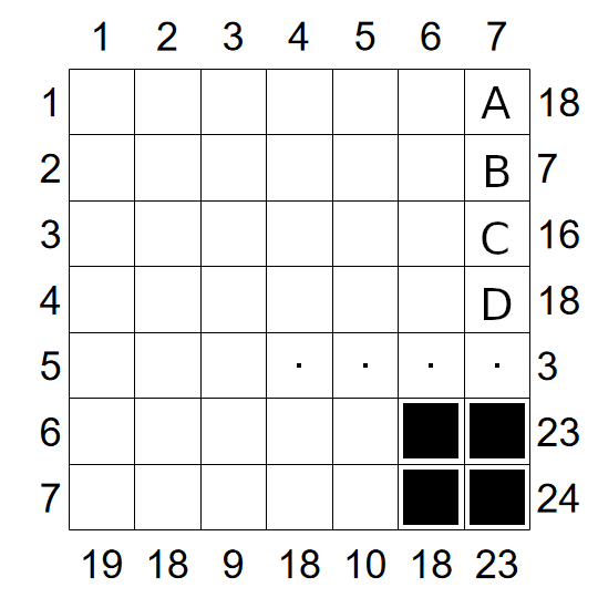 Kakurasu puzzle solution