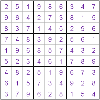 Finished sudoku grid